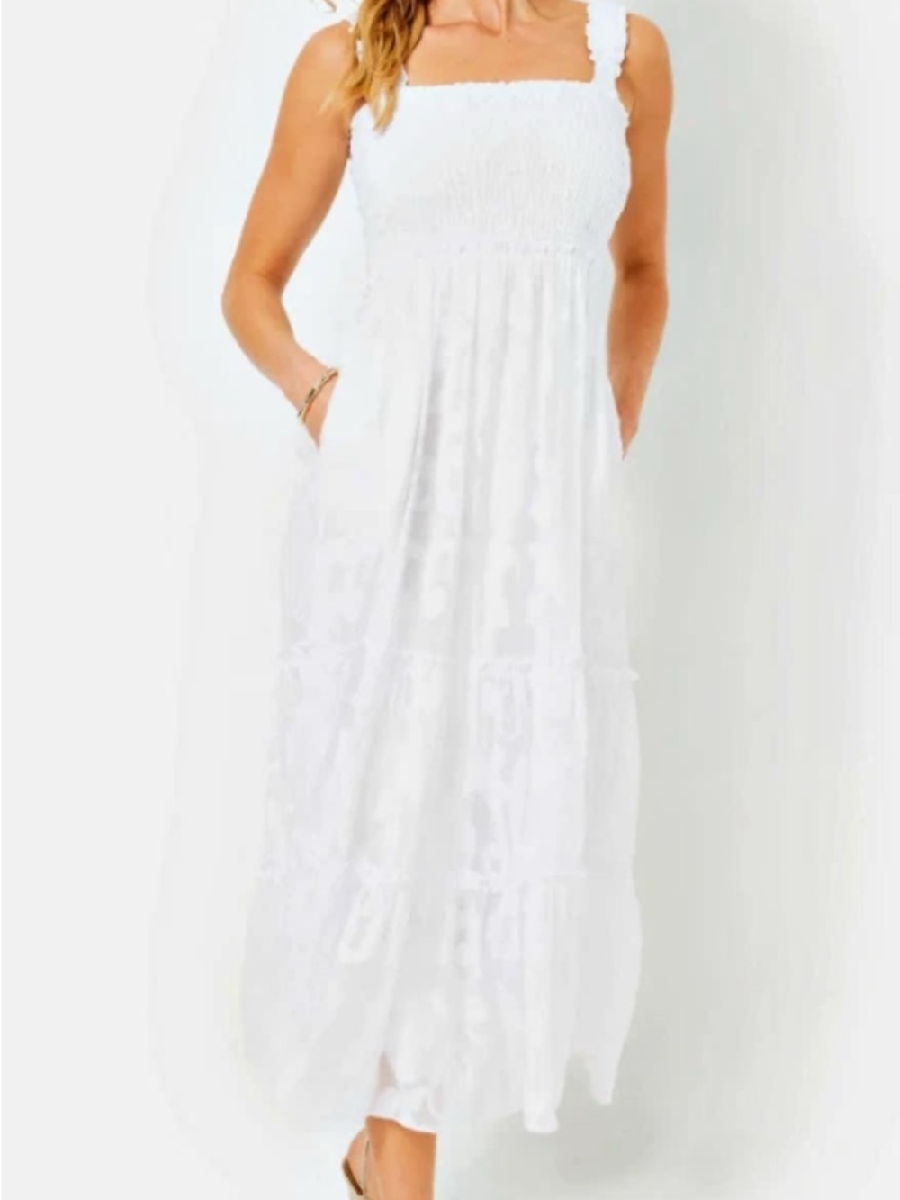 LILLY PULITZER Hadly Smocked Bodice Maxi Dress Resort White Crepe Swirl  XL $248 - Picture 4 of 15